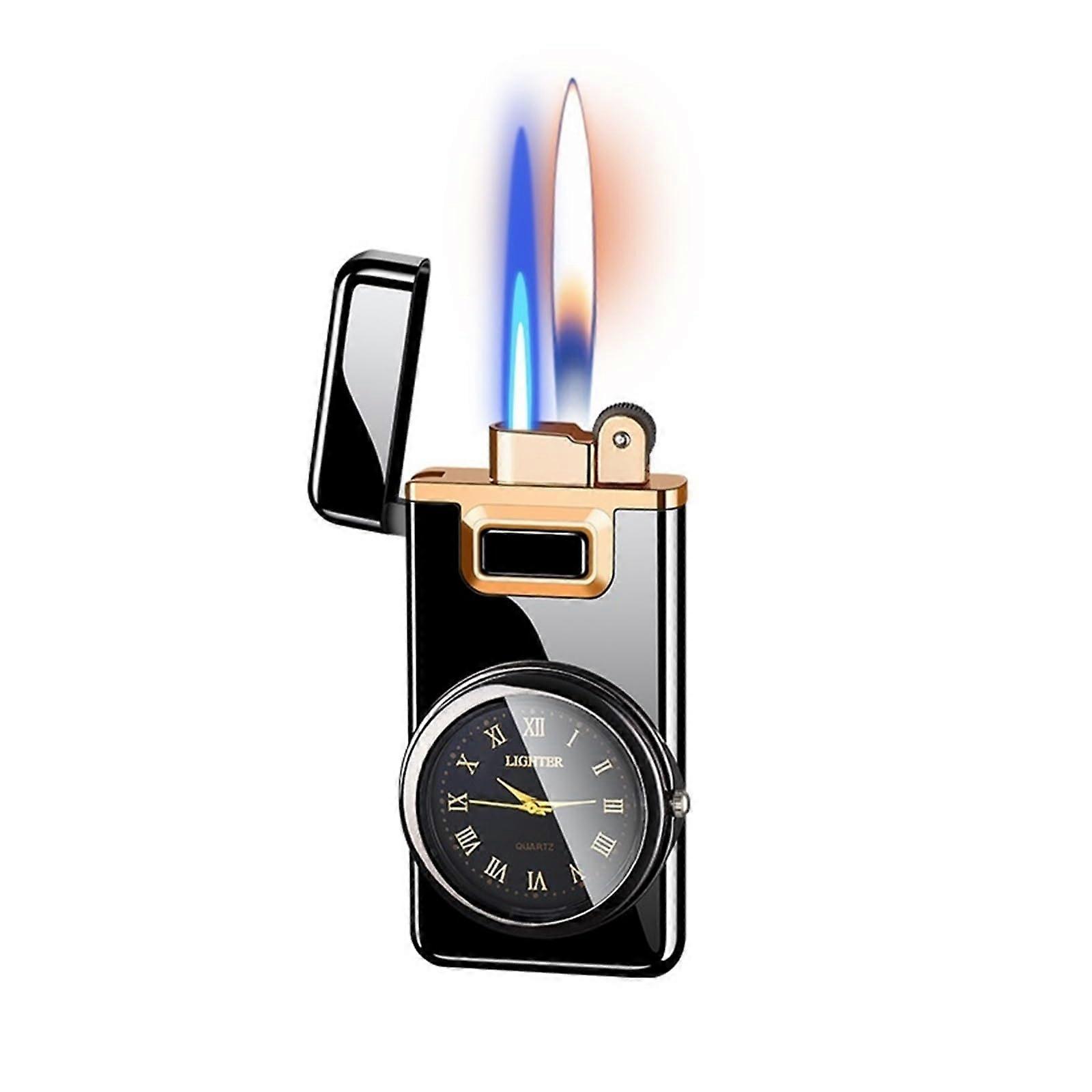 2024 Metal Dual Flame Lighter Windproof Jet Flame Adjustable Refillable Butane Not Included Portable Black