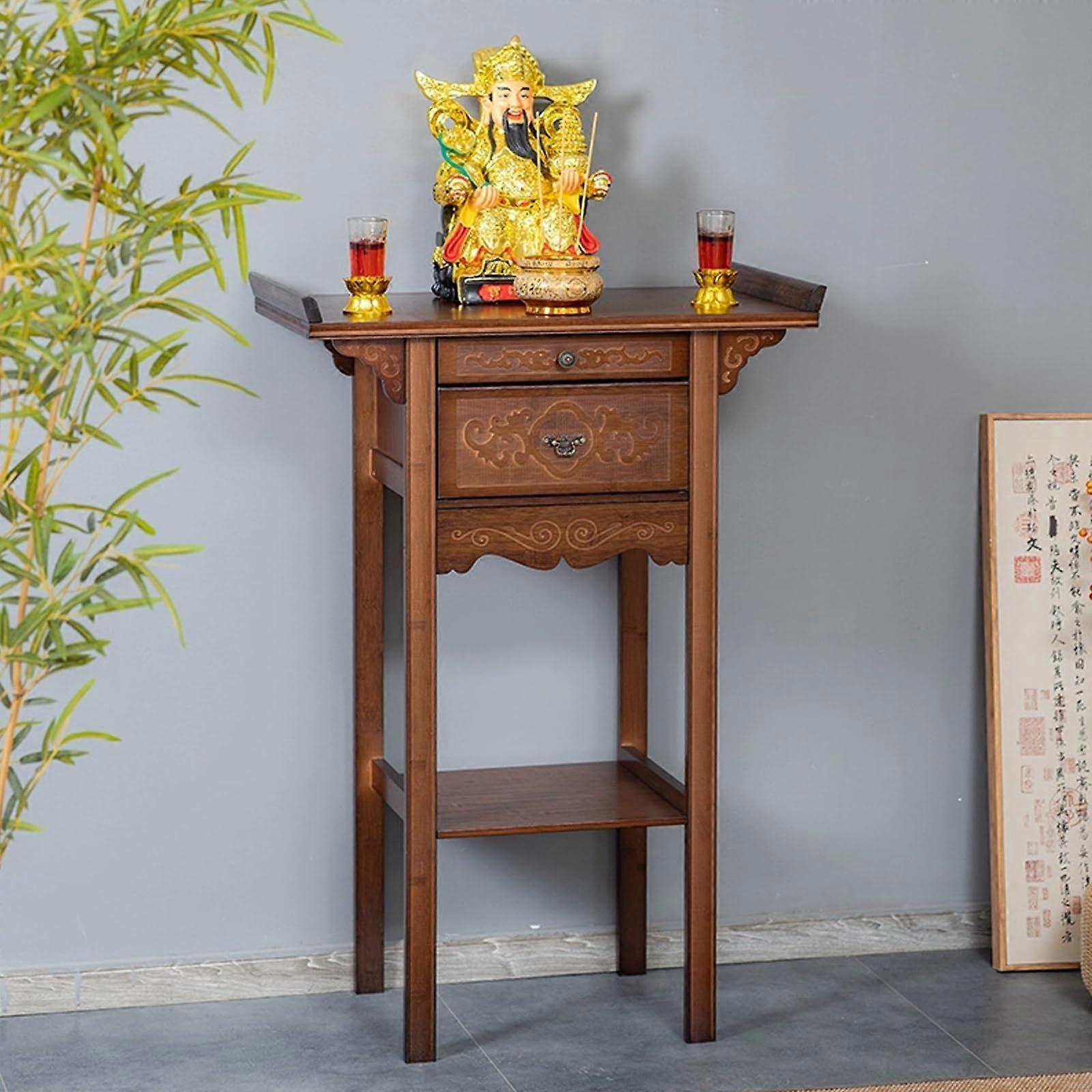 Buddha Altar Table with Drawers and Retractable Shelf for Home Shrine or Prayer, Vintage Red 66cm