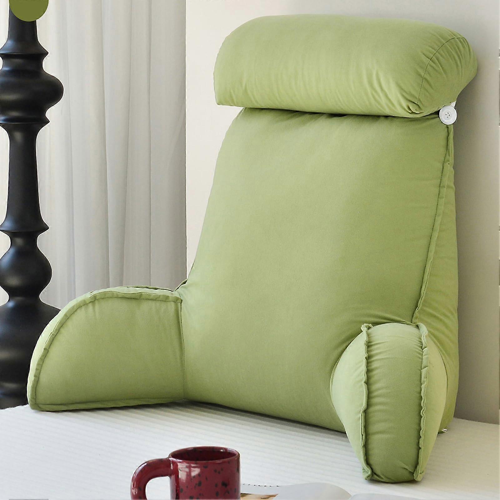 Reading Pillow with Detachable Neck Roll and Storage Pockets for Bed Sofa Chair Support
