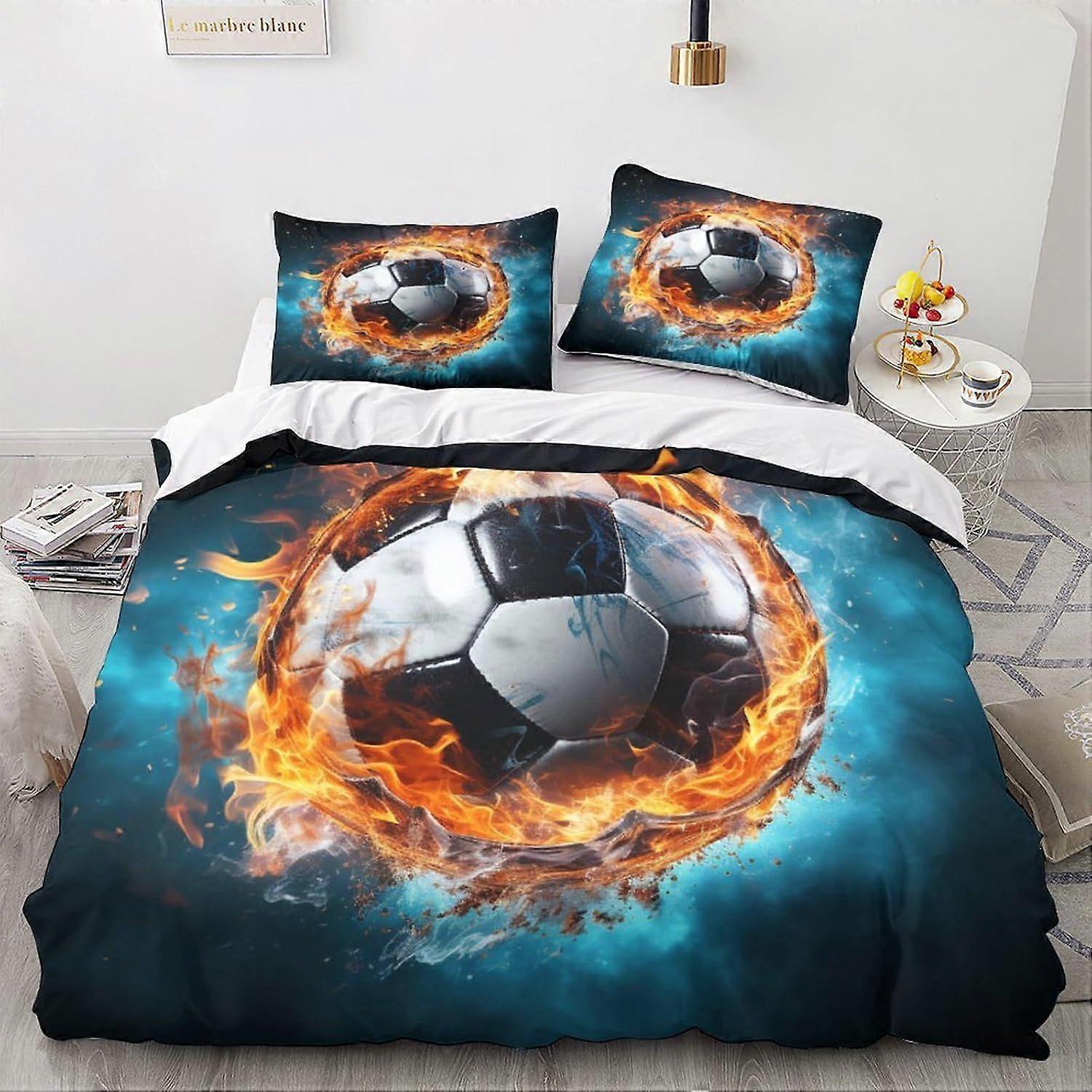 LikeEj bola de futebol edredom capa de cama de microfibra conjunto, 3D impressão futebol edredom colcha capa&fronha com fechamento de zíper, inverno macio esporte capa edredom