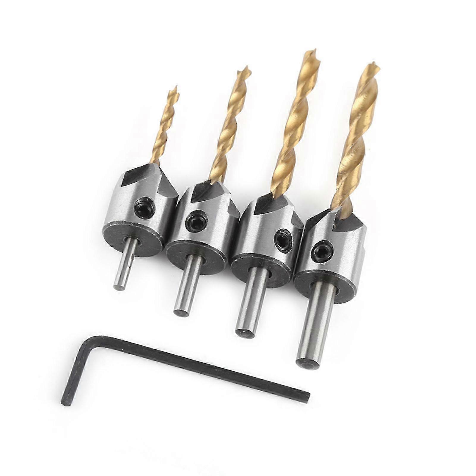 Countersink Drill Bit Set 4pcs 3-6mm Round Shank with Hex Key