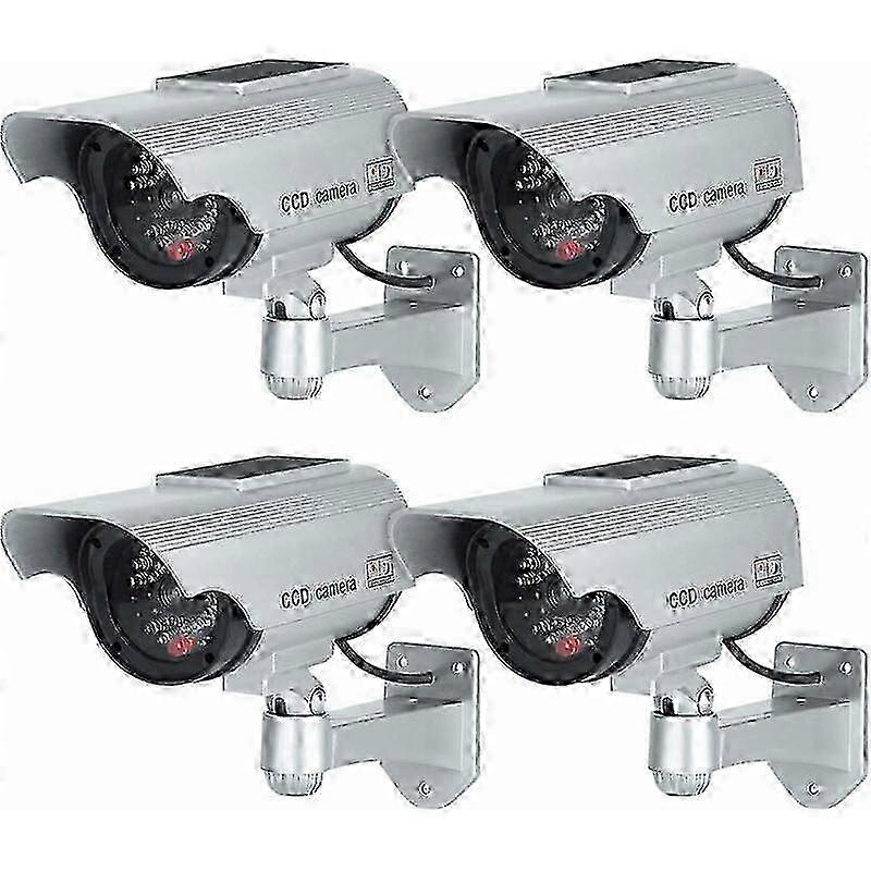 m Security System Simulator, Emulational Design Fake Surveillance Cameras With Warning Stickers For Business And Home Protection, Silver