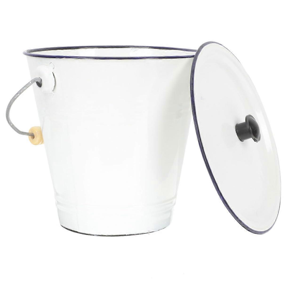 Enamel Bucket with Lid and Handle for Milk, Oil Storage, Kitchen and Industrial Use