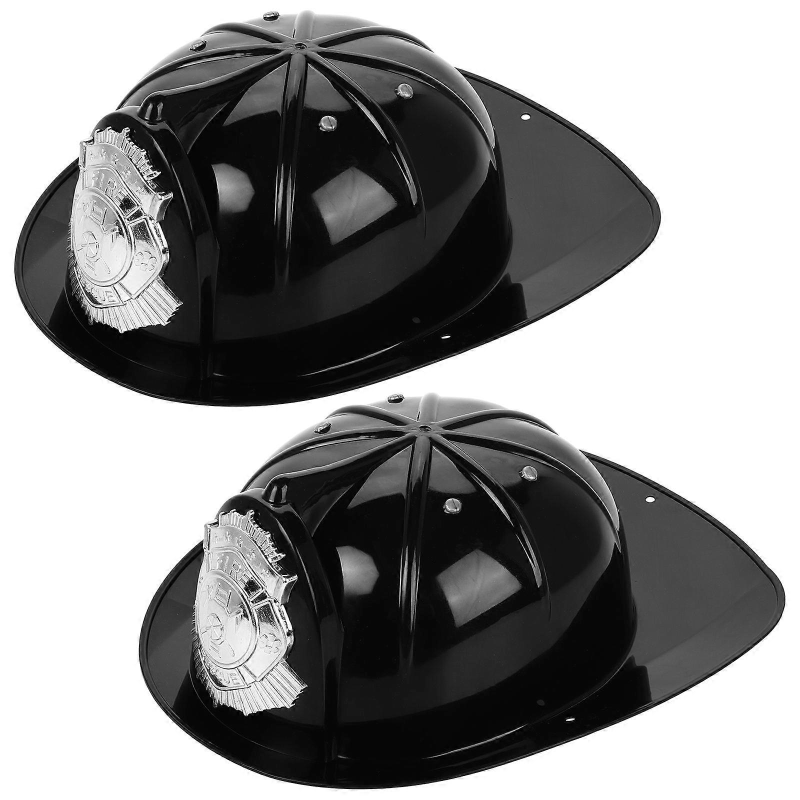Kids Firefighter Hat Plastic Fireman Costume Accessory for 2Pcs Black