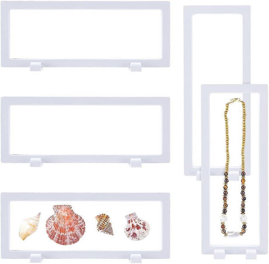 5Pcs 3D Floating Display Case 9.06"x3.54"x0.81" White Coin Display Case Transparent Film Storage Box Case Frame Holder Stands for Shell Jewelry Challe