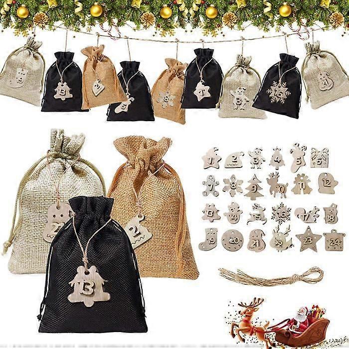 24 Christmas Advent Calendar Fabric Bags, DIY Jute Bags, Advent Calendar Bags, Christmas Surprise Bags