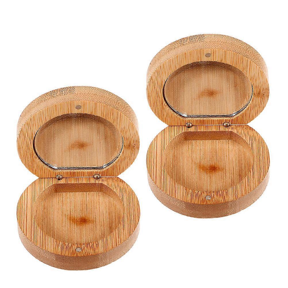 Portable Wooden Compact Mirror for Makeup Use 2Pcs Bamboo Folding Mirror