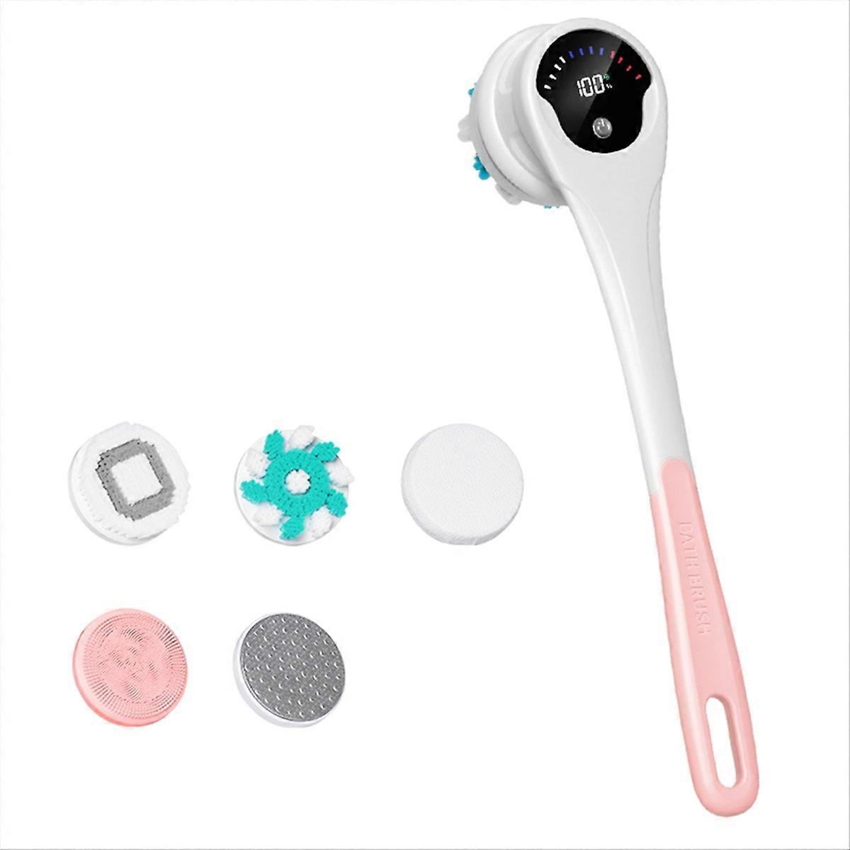 Electric Bath Brush Lazy Back Scrub Bath Scrubbing Brush Pink