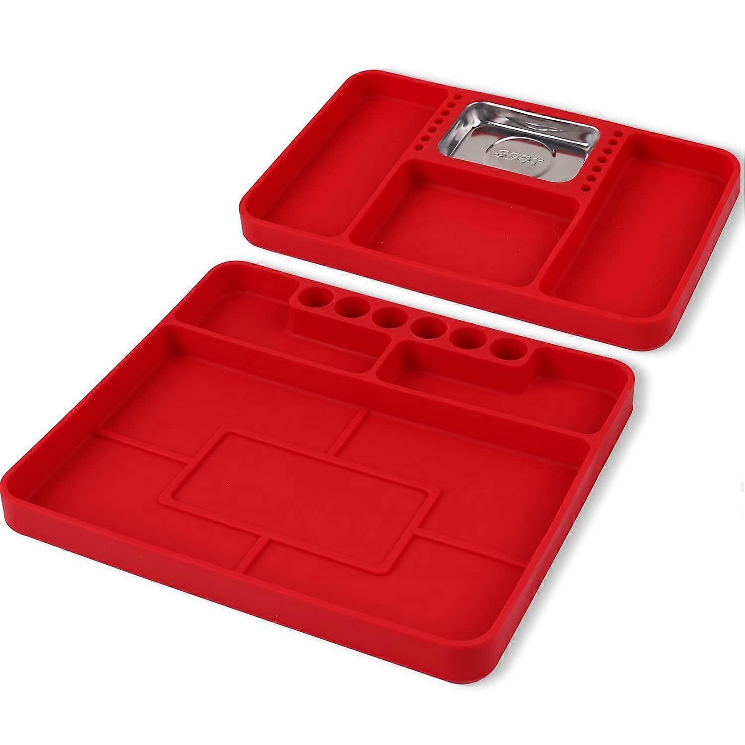 Silicone Tool Tray Set with NonSlip Base and Magnetic Parts Organizer for Automotive
