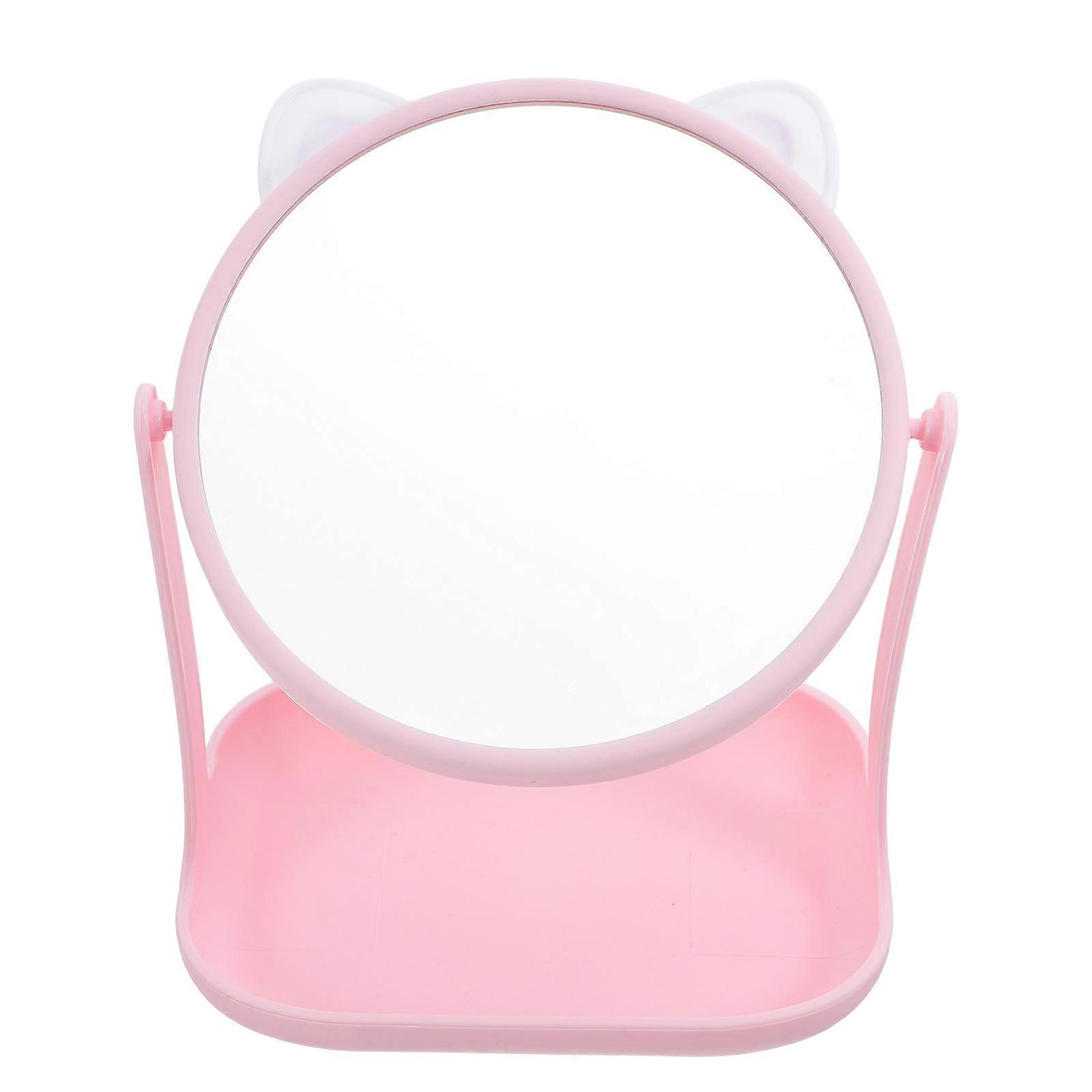 1pc Desktop Makeup Mirror Storage Tray Cosmetics Mirror Rotatable Makeup Mirror