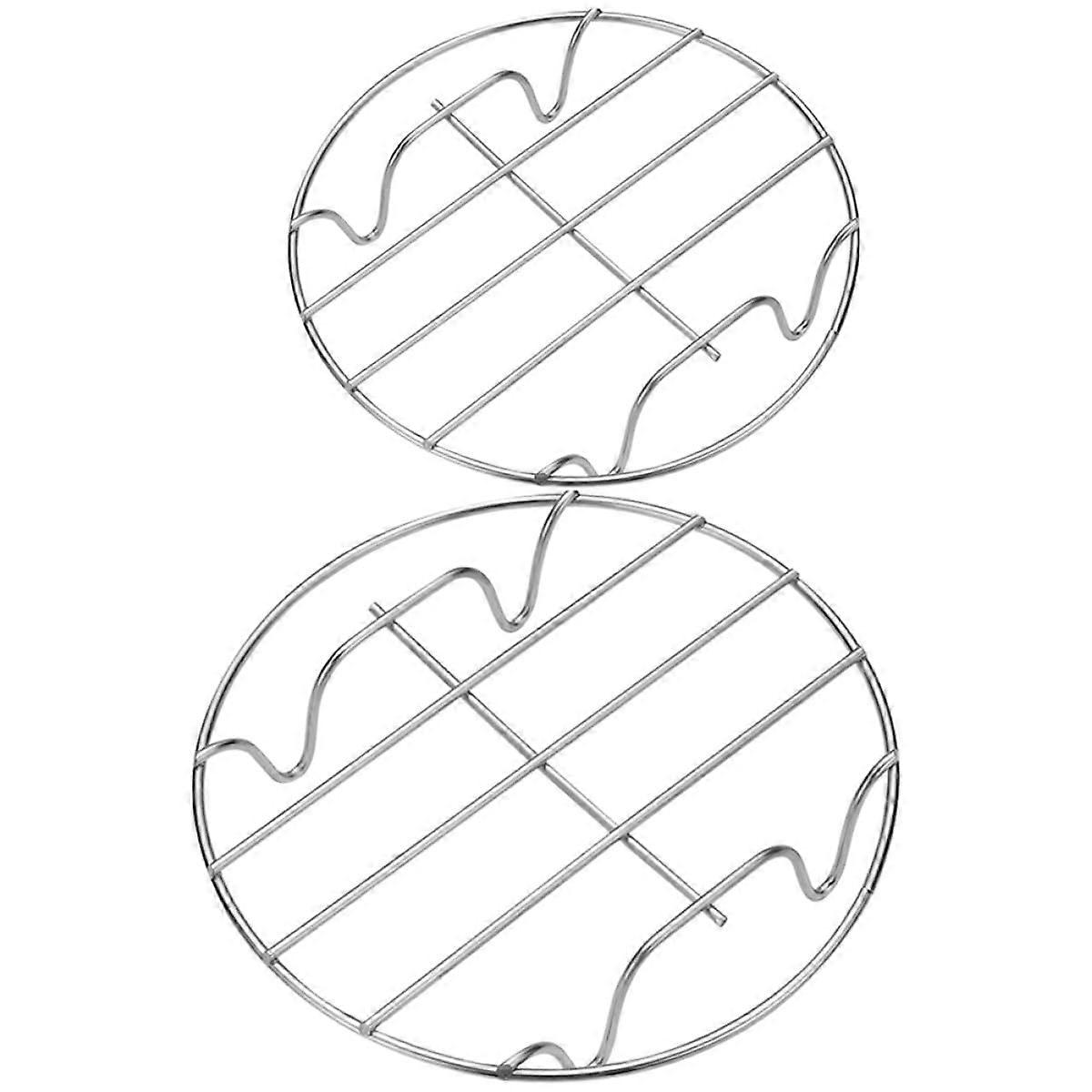 2pcs Stainless Steel Steaming Rack Round Roasting and Baking Rack with Stable Footed Base for Fish Vegetables Meat