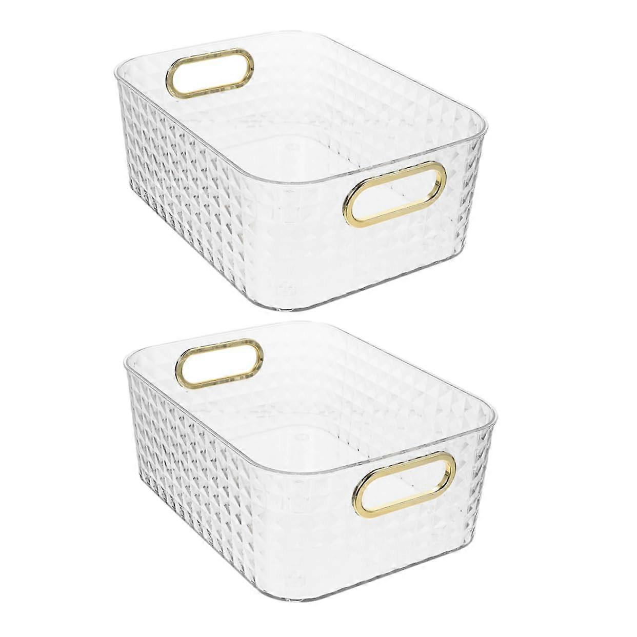 2pcs Diamond Pattern Makeup Organizer Box for Bathroom Countertop and Desktop Storage