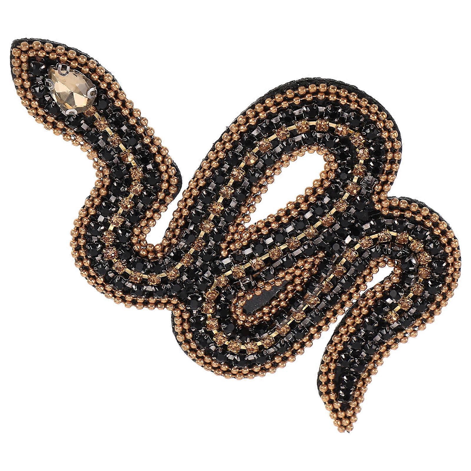 Snake Shaped Rhinestone Patch for Sewing with Unique Zodiac Design Plastic Cloth Multi Colored 2.5 x 4 inches