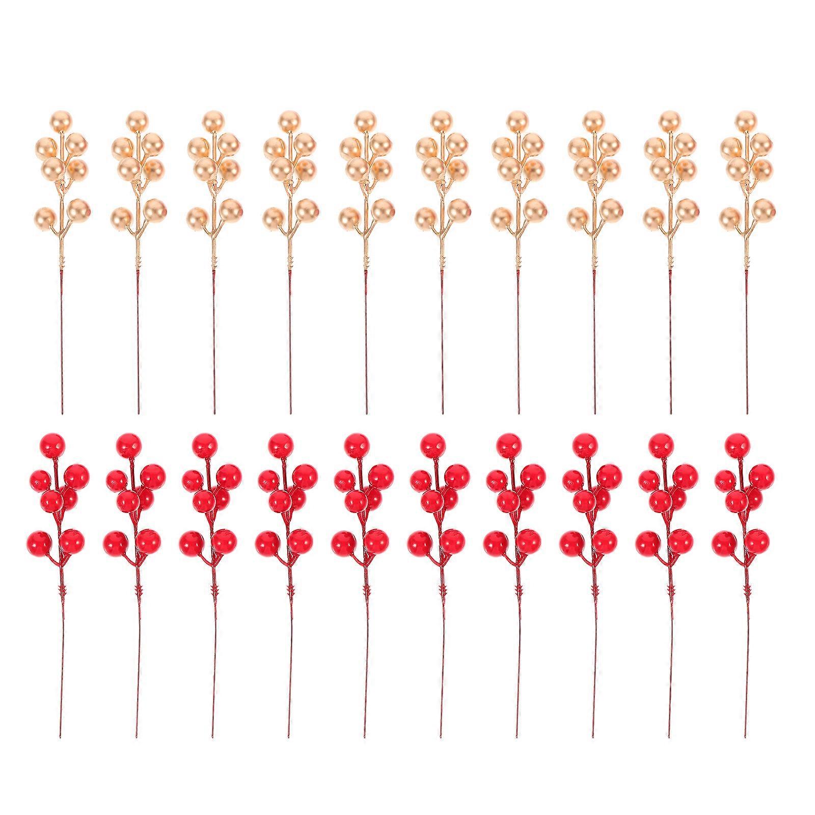 Artificial Berry Stems for Crafts with Red Berries Plastic 20pcs