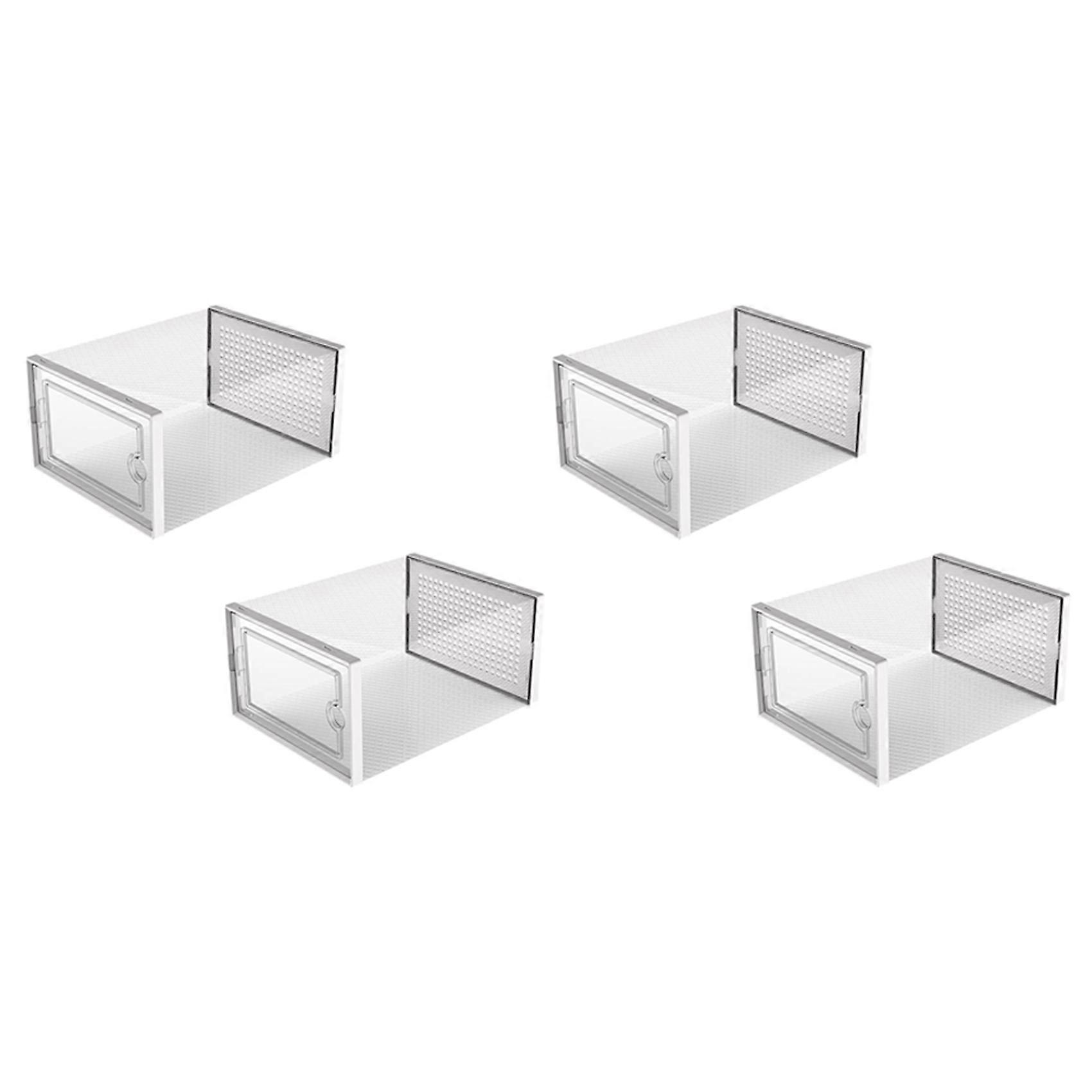 4X Shoe Storage Box, Clear Transparent Shoe Storage Boxes Hard Plastic Stackable Organiser Containers Bins White