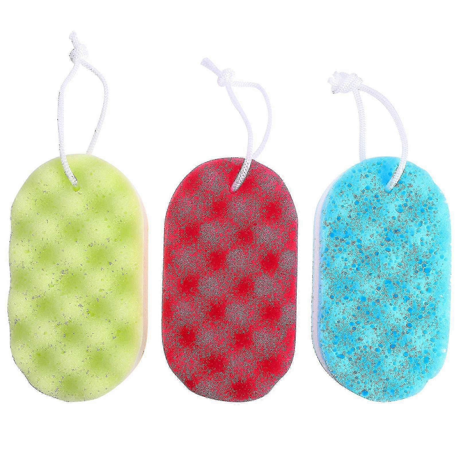 3pcs Bath Shower Sponge Double-sided Exfoliating Sponge Cleaning Body Scrubber