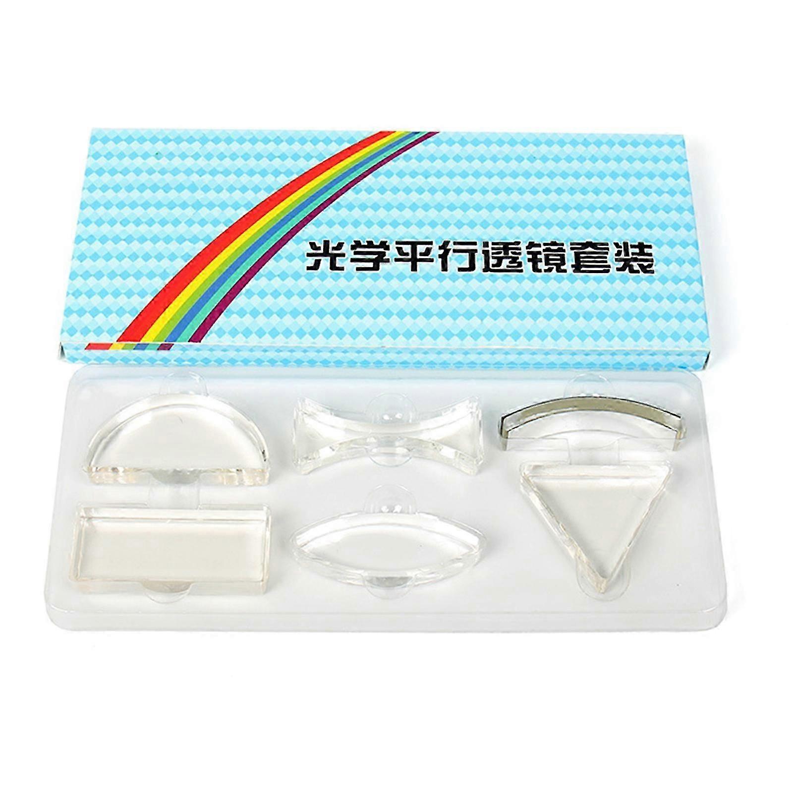 6Pcs Physics Optics Experiment Set Prism Triangular Semicircular Concave Convex Rectangle Light Lens Class Teaching Aids