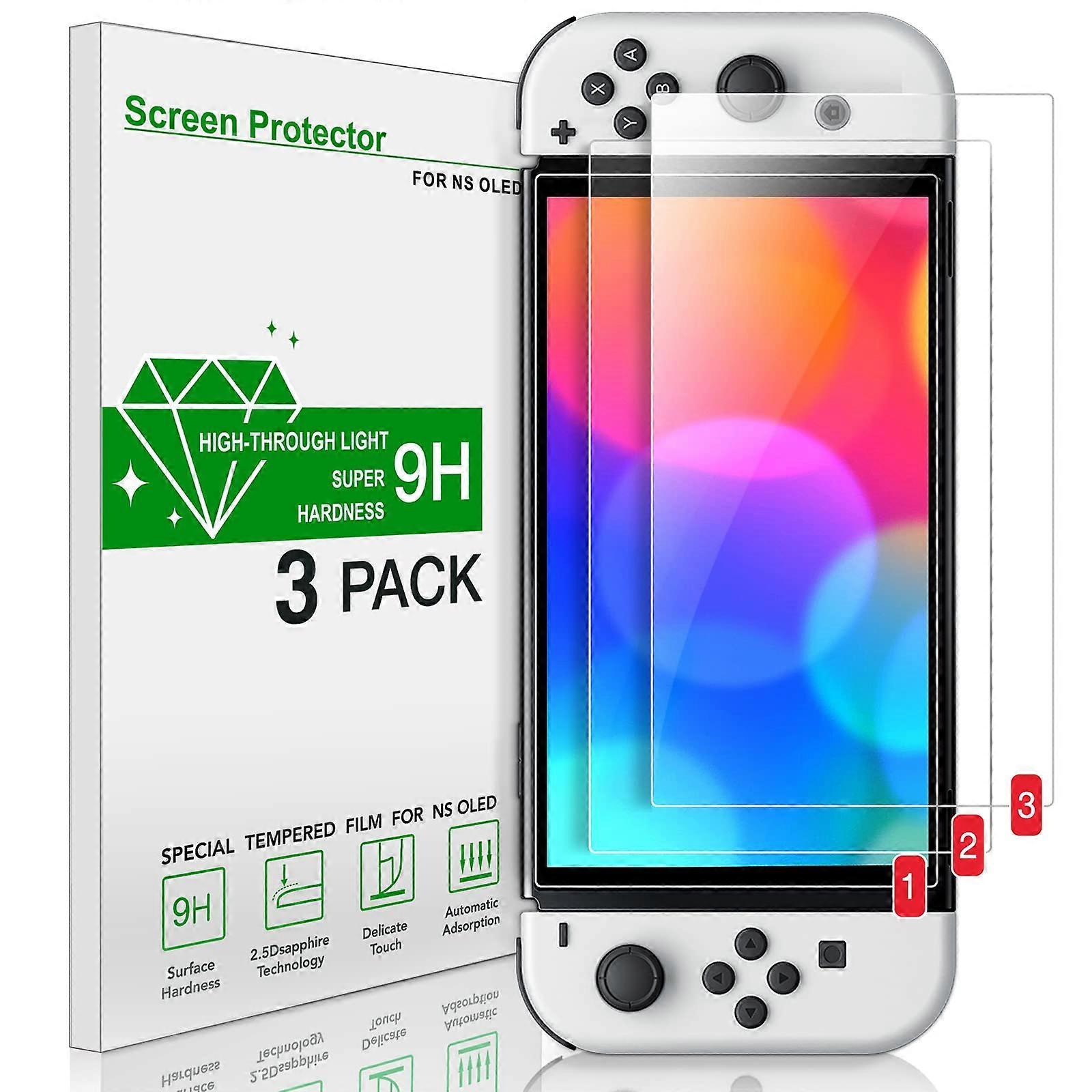 Screen Protector for Nintendo Switch OLED 3 Pack, 9H Tempered Glass, UltraThin AntiFingerprint