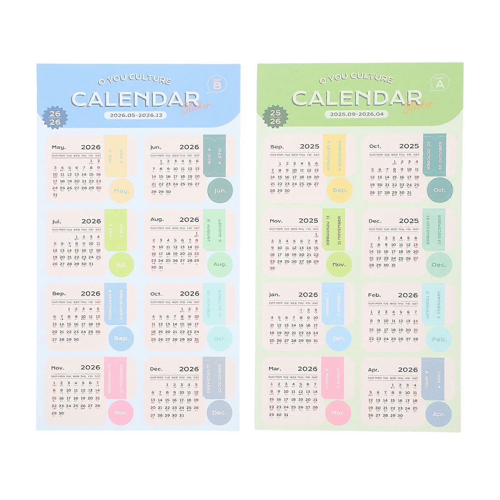 2 Sheet 2026 Schedule Calendar Stickers - Monthly Planner - Adhesive Index Divider Tabs -Month Page Weekly Labels For Daily Journal Notebook Supplies
