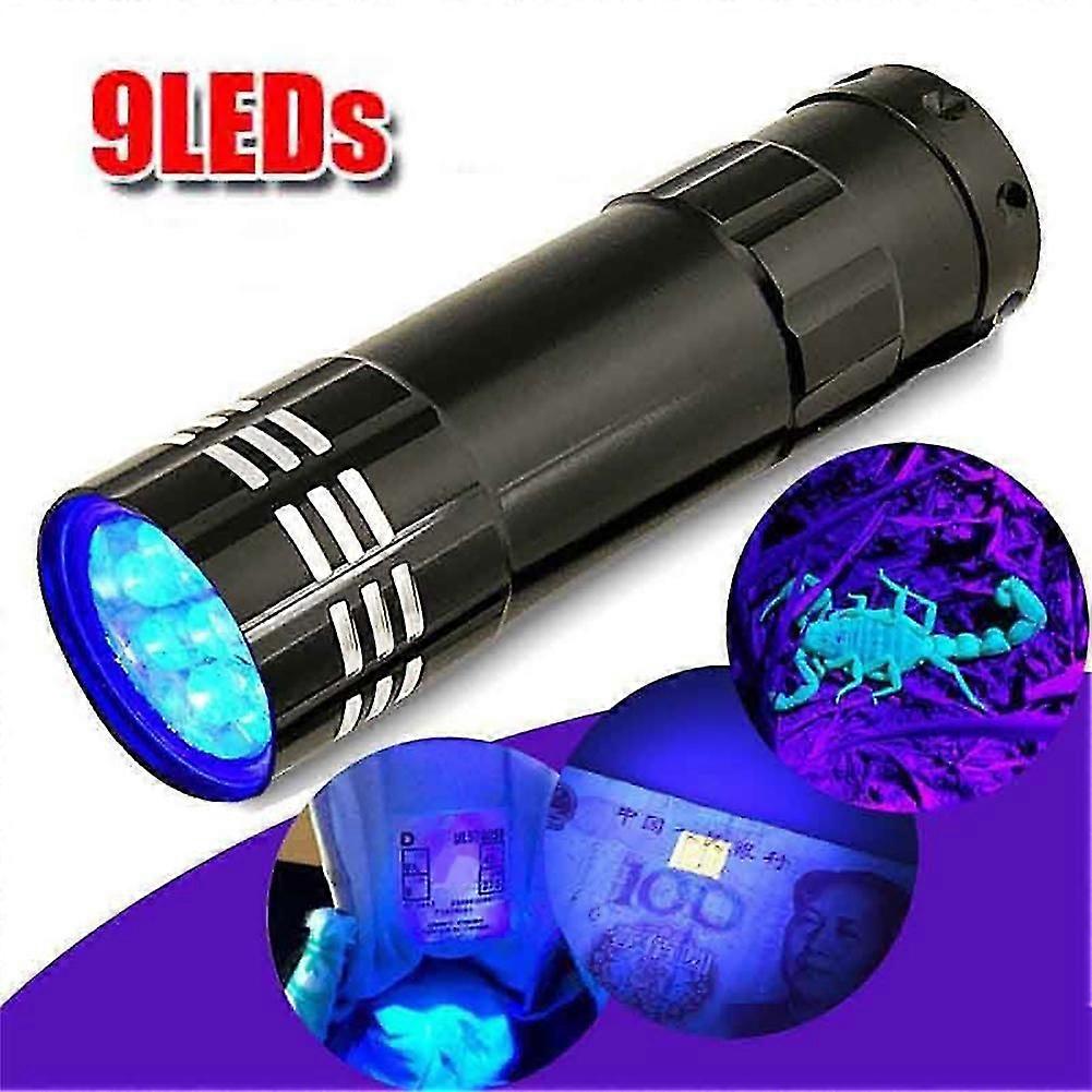 Mini Aluminum Multifunction Uv Ultra Violet 9 Led Flashlight Torch Light Lamp