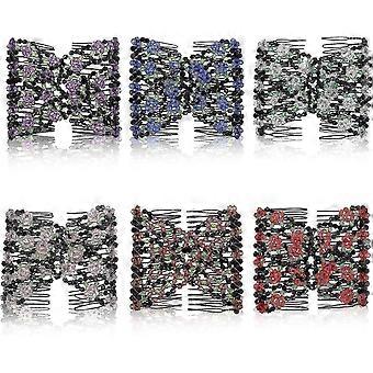 6 Pcs Crystal Beads Hair Combs, Elegant Elastic Hair Slides Beads Double Women Hair Clip Stretchy Hair Comb Double Clip DIY Hair Styling Tool