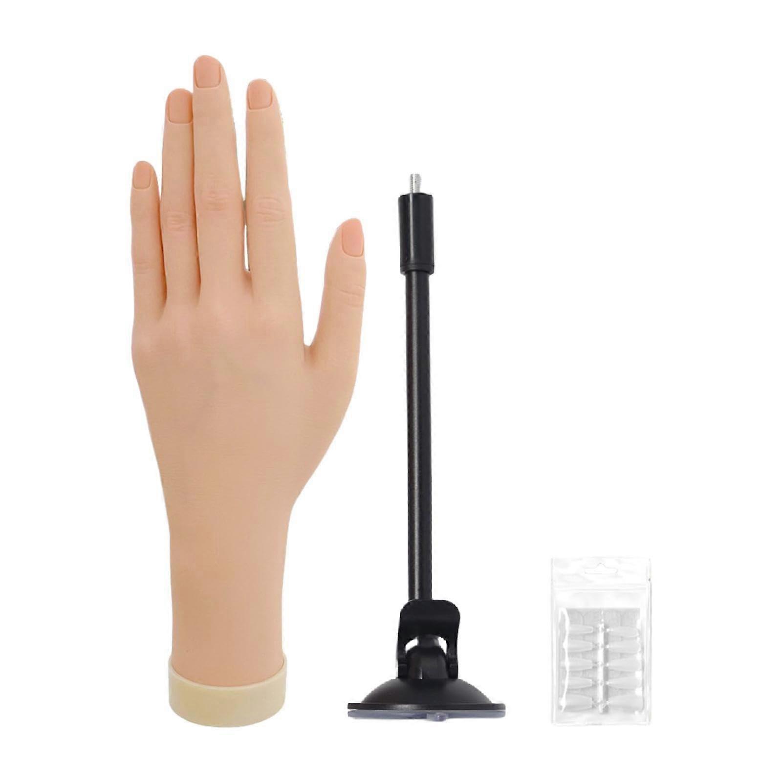 Nail Practice Hand Silicone Mannequin with Flexible Fingers Suction Base Left Hand 40 Tips
