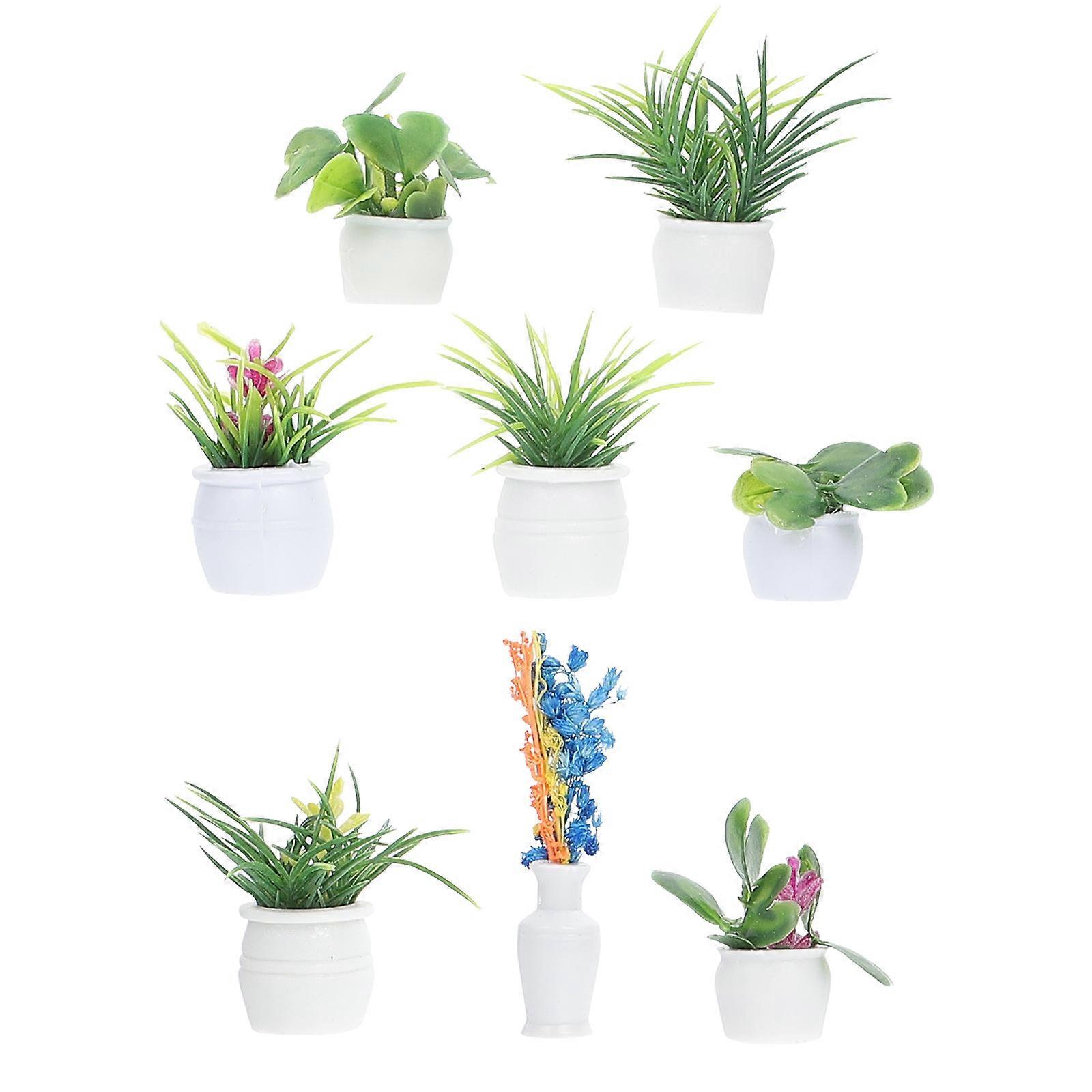 Mini Plant Model for Decor 8Pcs Plastic Mini House Decor Miniature Set