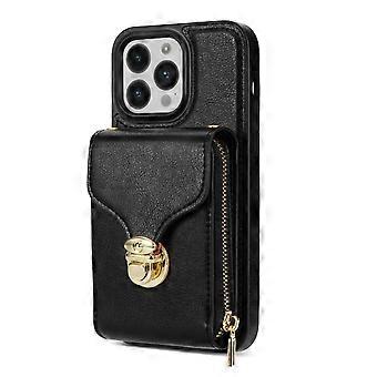 Case For Iphone 13 Pro Max Black Without Lanyard Zipper Crossbody Buckle Wallet Stand Multi-card Ful No13859