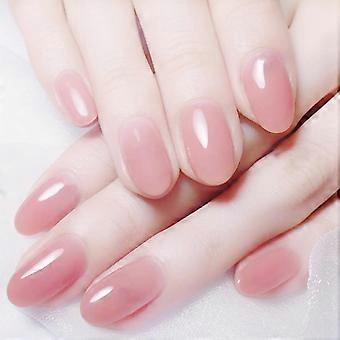 24Pcs Short Oval Nude Press On Nails Set, Glossy Acrylic Fake Nails with Reusable Jelly Glue