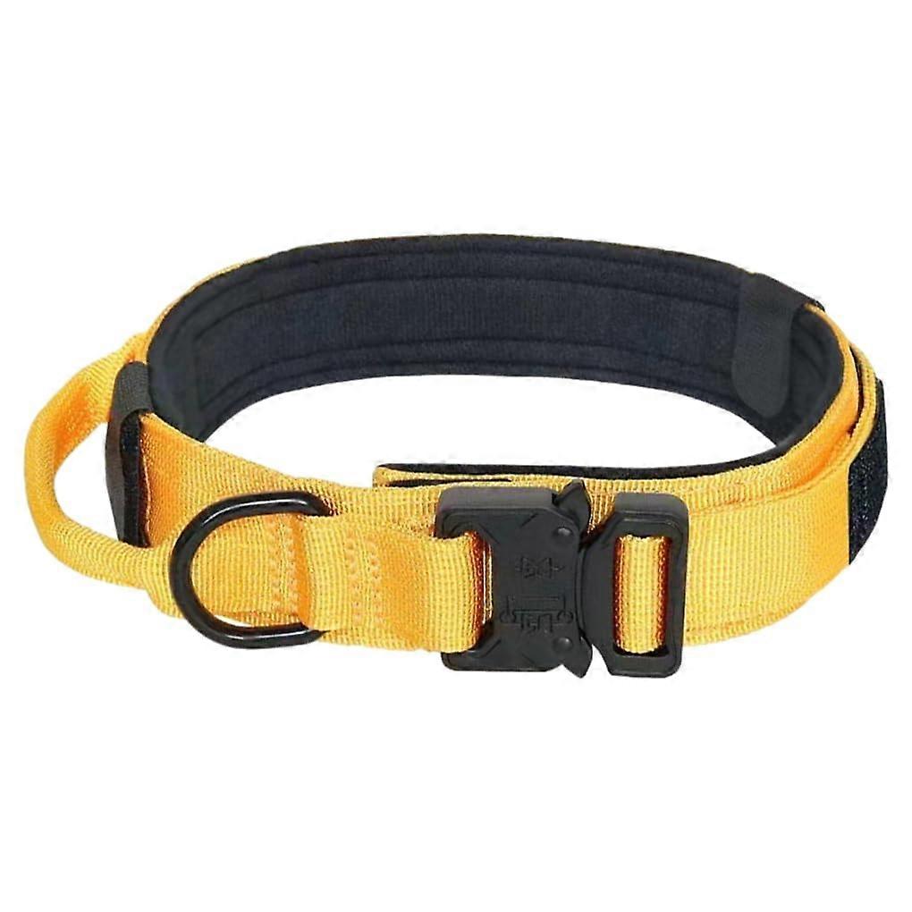 Tactical Dog Collar for Large Dogs Adjustable Durable Nylon with Handle Yellow Black Medium