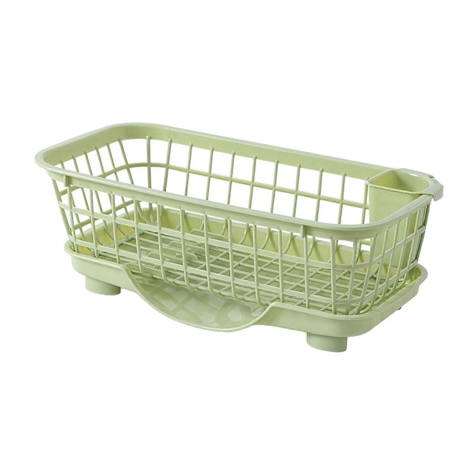 Dish Drying Rack with Drip Tray and Removable Utensil Holder for Kitchen Countertop, Green