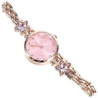 Women's Sweet Pink Alloy Star Shaped Rhinestone Waterproof Quartz Wrist Watch for Delicate Wrist Dec