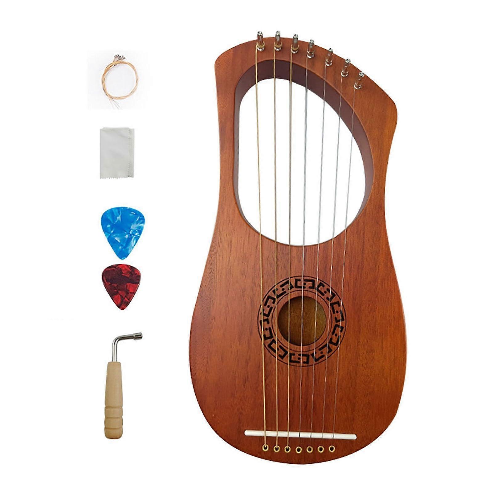 7 String Lyre Harp for Beginners with Tuner and Spare Strings, Solid Wood, Travel Ready