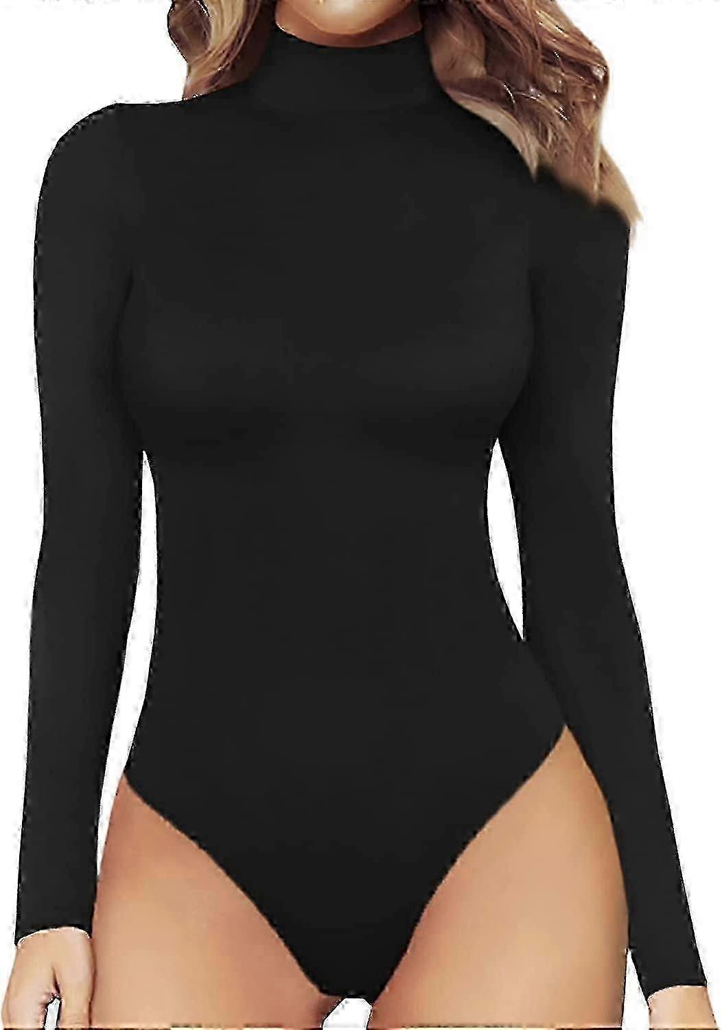 Damen Mock Turtle Neck Langarm Tops Bodysuit Jumpsuit