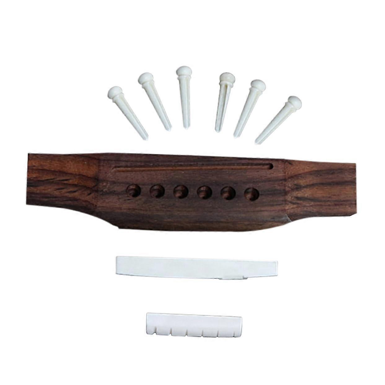 Acoustic Guitar Bridge Replacement Kit with Durable Bone Saddle Nut and Pins for Precise Fit