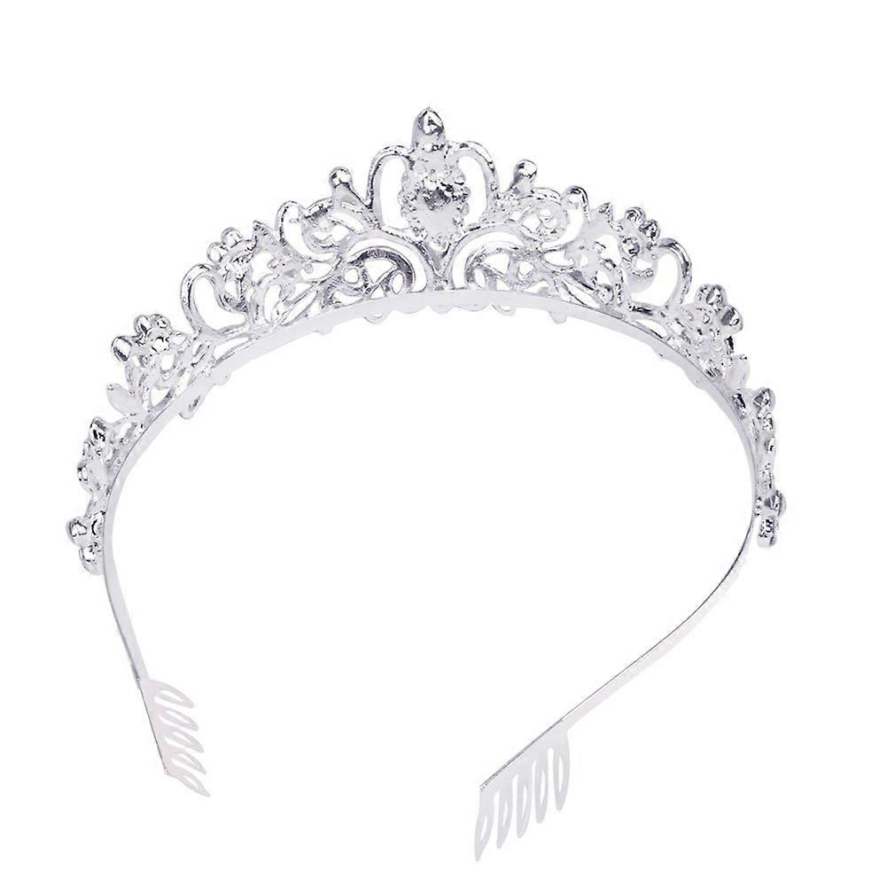 Rhinestone Tiara Bridal Crown with Secure Comb Grip, Elegant Silver Headband for Wedding