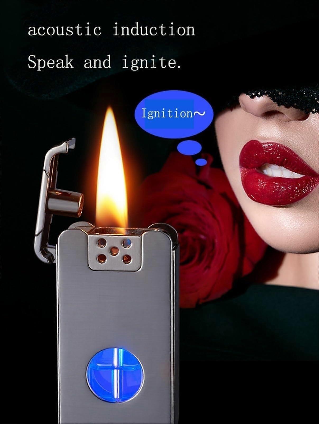 USB Rechargeable Windproof Metal Lighter with Voice Activated Spark and Four Ignition Modes
