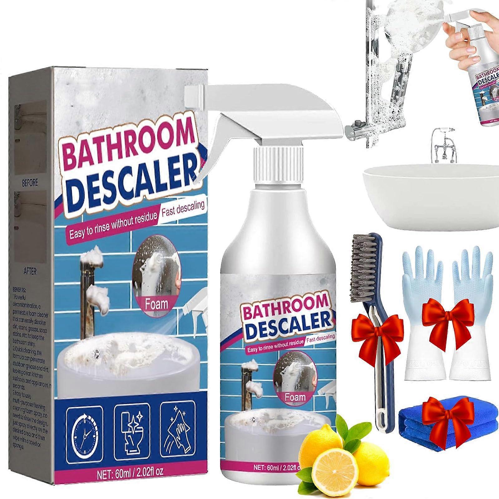 Bathroom Descaler and Cleaner Spray, Fast Stain Dissolution, MultiSurface 60ml Foam Formula