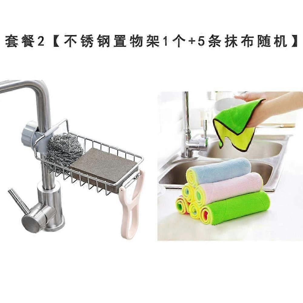 Kitchen Storage Shelf with 5 Multiuse Cleaning Cloths, Countertop Organizer for Kitchen Supplies