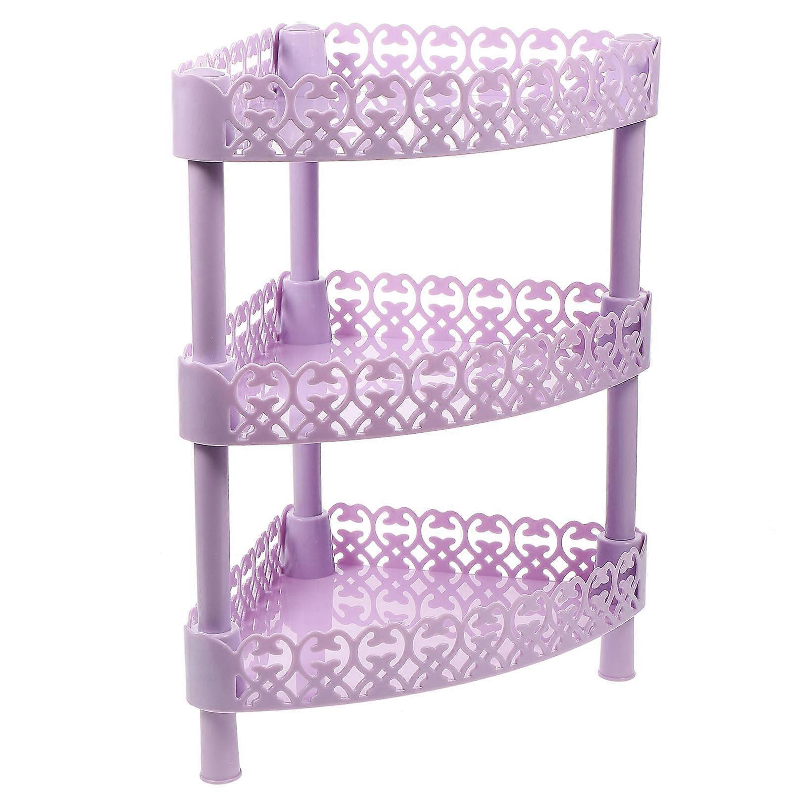 Purple Bathroom Storage Rack Three Layer Plastic Shelf Organizer