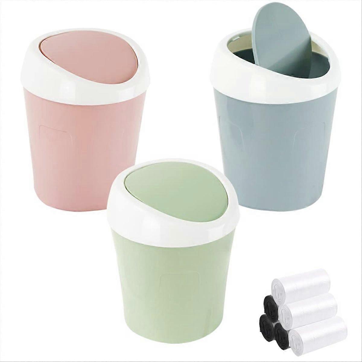 Mini Swing Lid Desktop Trash Can, Blue + Green + Pink, Plastic
