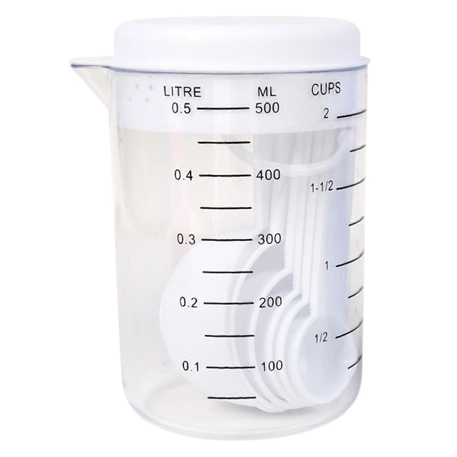 7-Piece Plastic Measuring Cups Set (500ml/16oz) with Metric Marks, Nesting & Stackable, Compatible with Baking Essentials