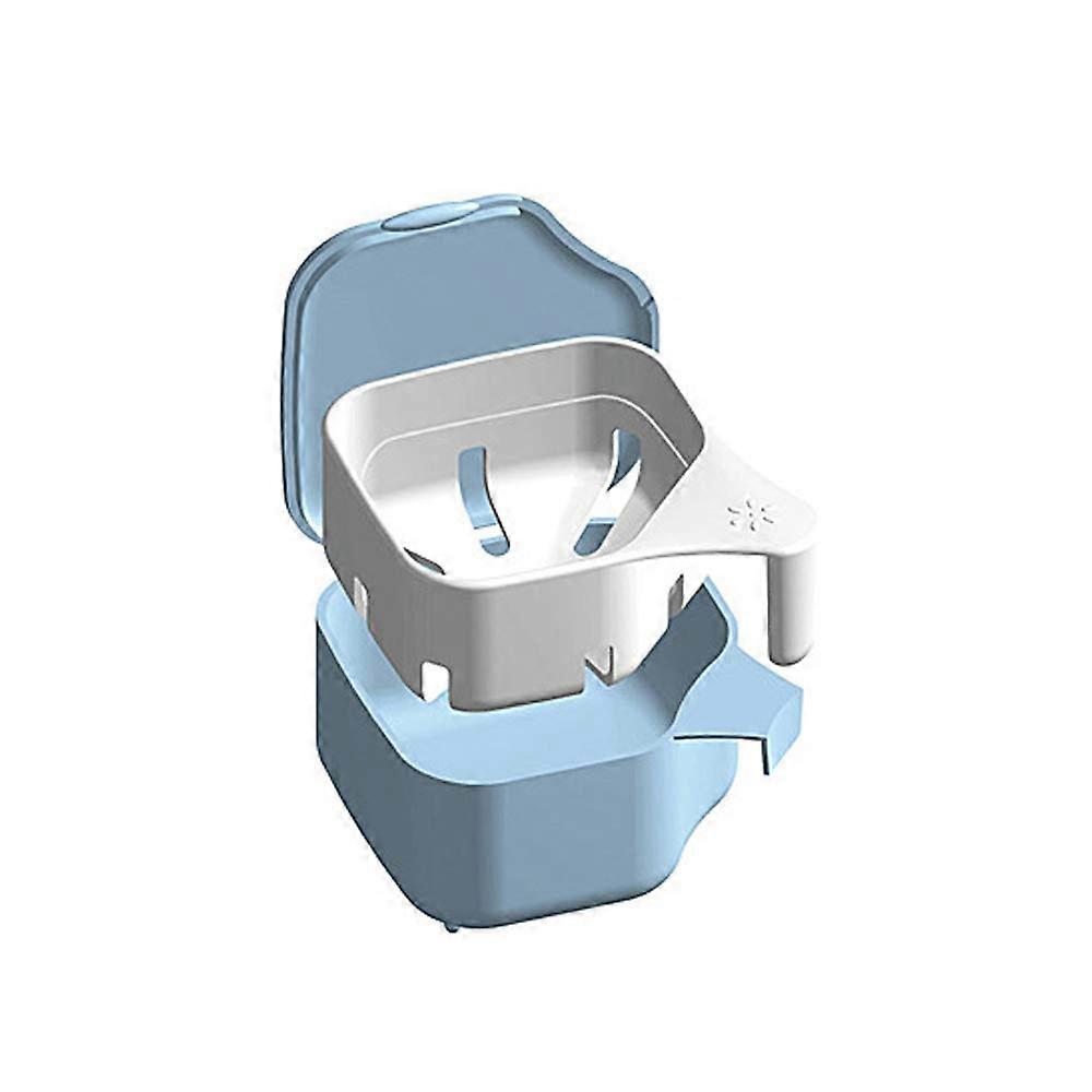 Denture Case with Removable Soaking Net for Secure Storage and Travel Retainer Cleaning