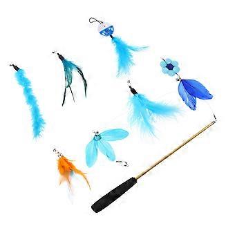 Baguette à plumes bleue pour chat (lot de 8)