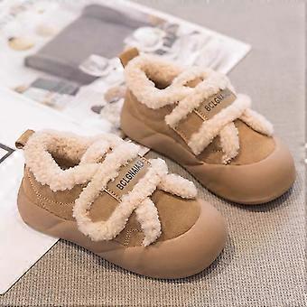 Children's Winter Boots Khaki Kids Snow Boots Toddler Ankle Boots Boys Girls Unisex Leather Boots with Plush Fur Non-Slip Rubber Sole for Daily Use
