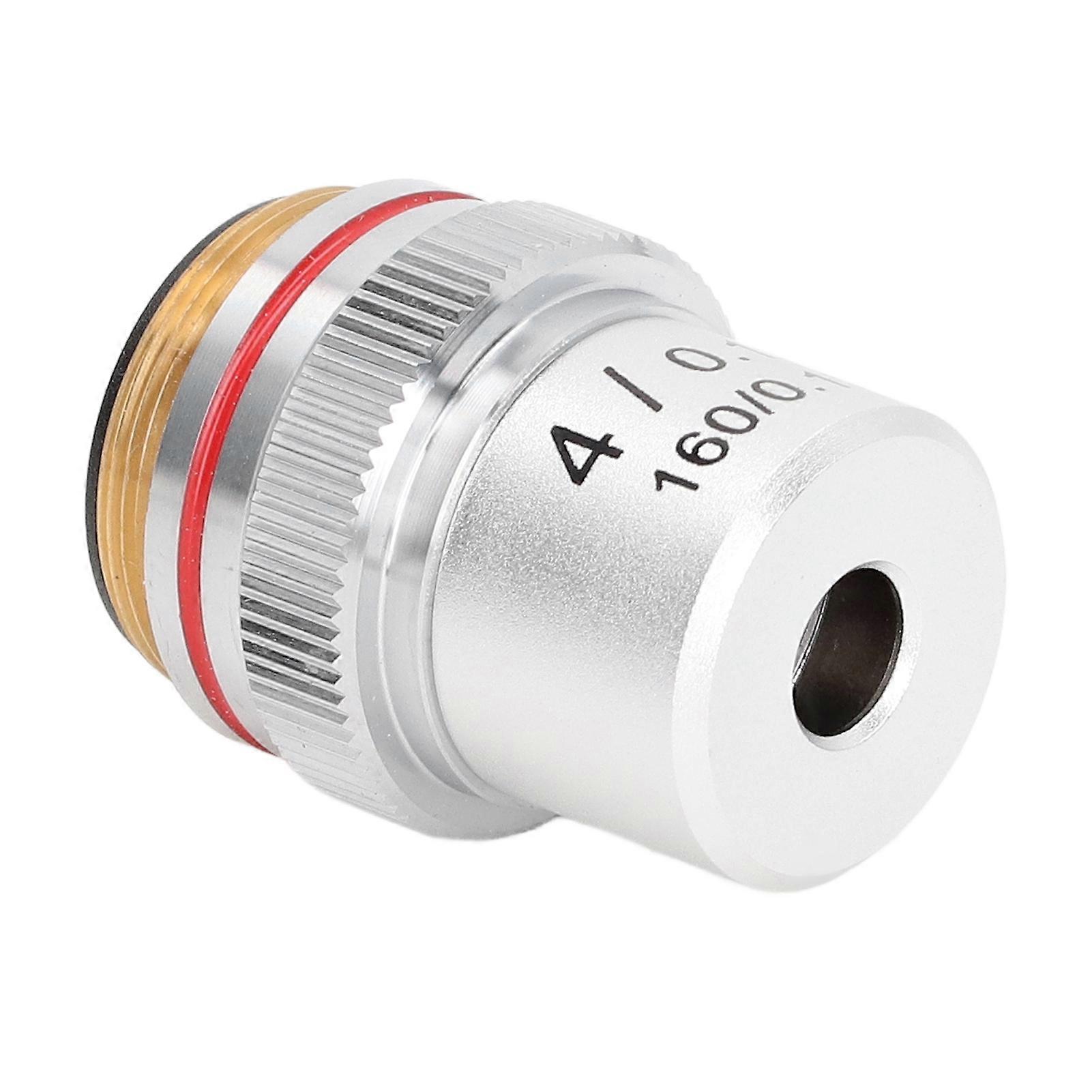 Achromatic Microscope Objective Silver 4X Microscope Objective Len with 20.2mm Standard Interface