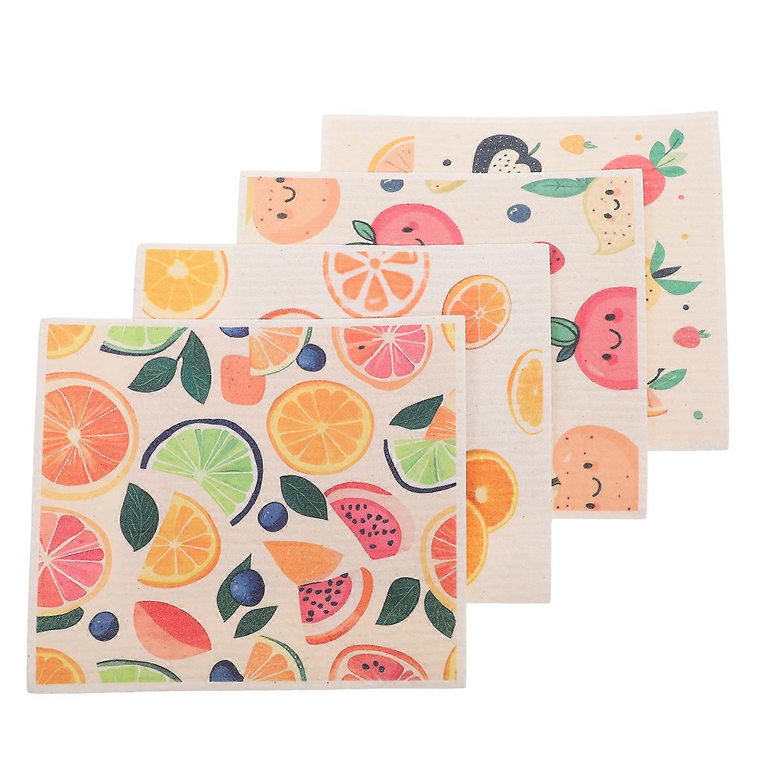 Quick Drying Fruit Pattern Dishcloth Kitchen Towels for Use 4Pcs