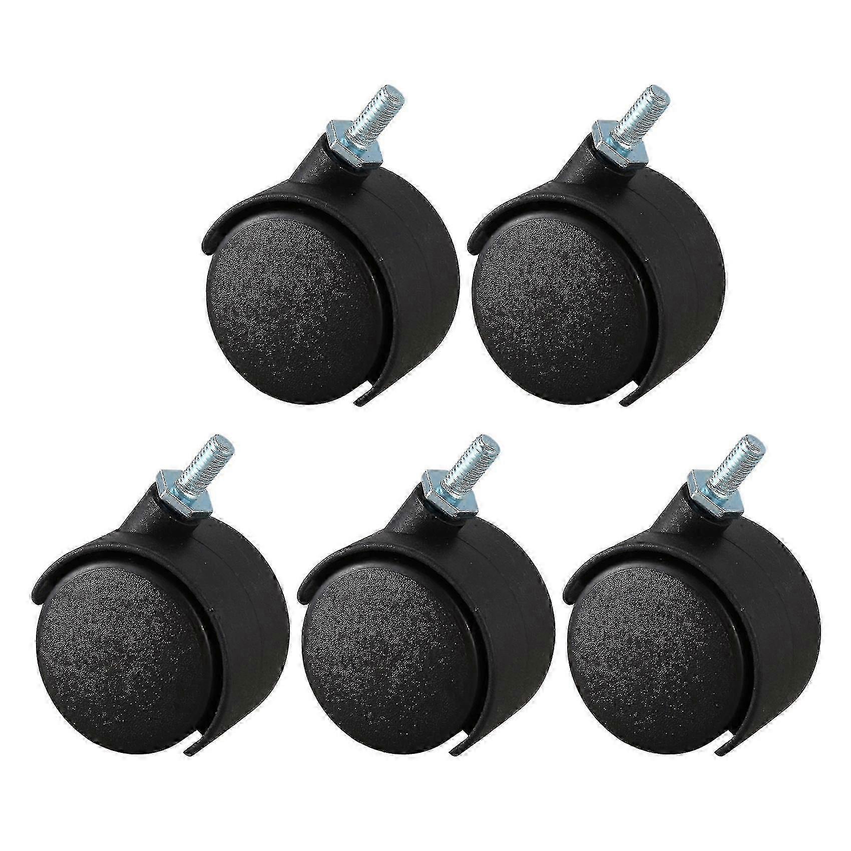 5pcs 6mm Threaded Stem 40mm Dual Wheel Rotatable Caster Black