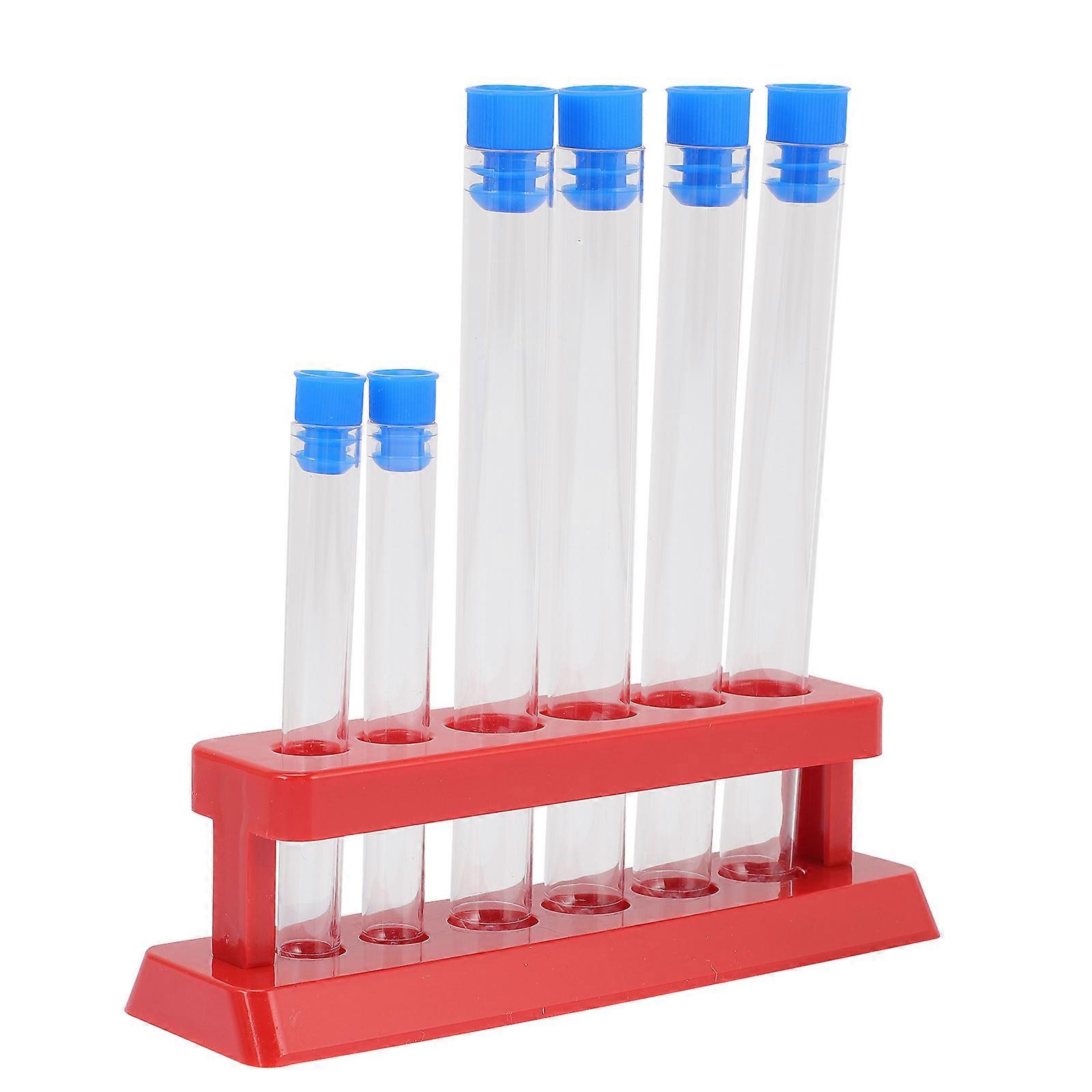 6pcs Laboratory Test Tubes Plastic Test Tubes Sample Container with Storage Rack