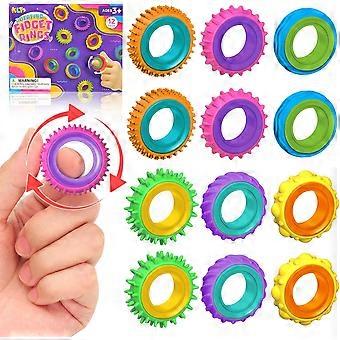 Fidget Toys Sensory Rings for Kids: 12 Pack Finger Spinner Rings - Texture Stress Toys for Kids Autism Calming - Fun Fidgets for Student Classroom Pr